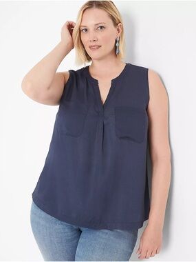 ⚓️Lane Bryant Navy Sleeveless Blouse NWT Split Neck Pocket Top Plus Size 22/24